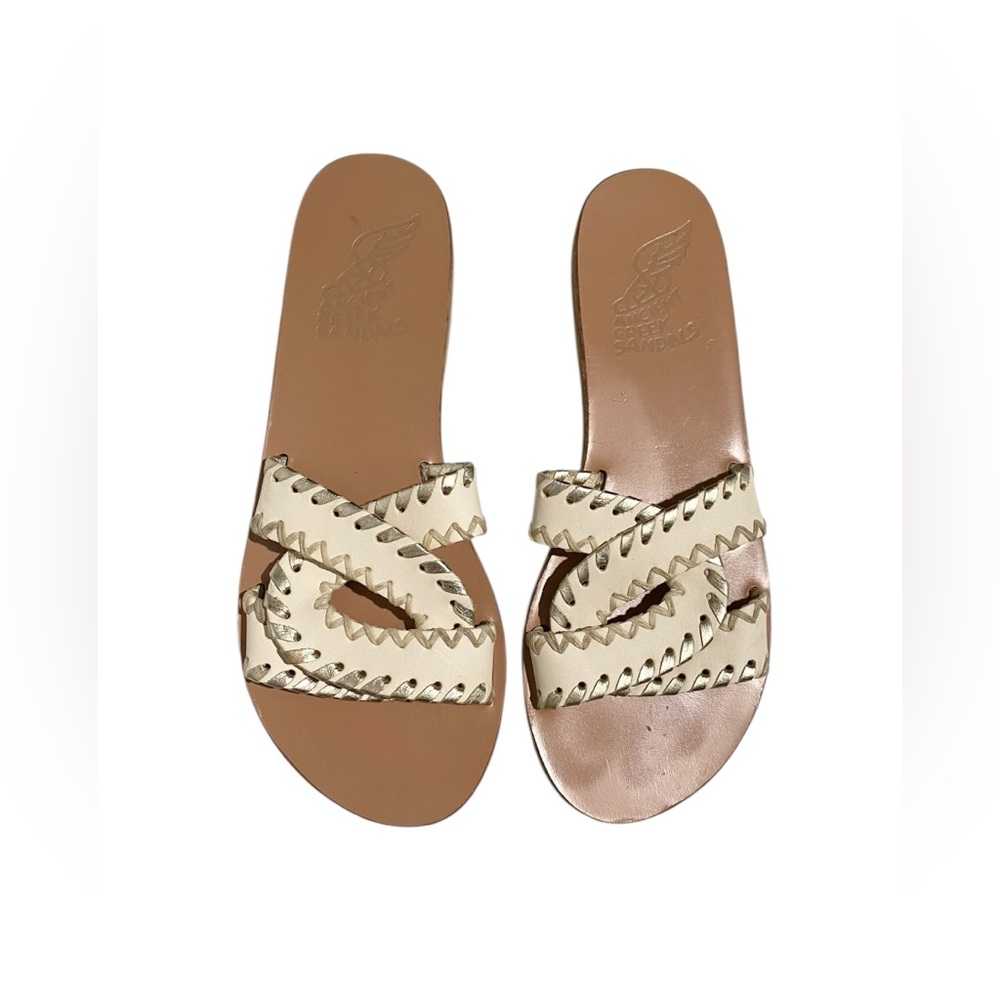 Ancient Greek Sandals - Desmos Stitch Cream and Tan Sandals 38